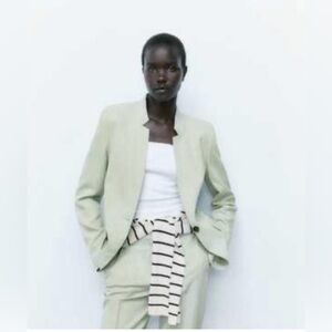 Zara Light Green Mint Basic Blazer Collarless Size 4
